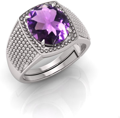 TODANI JEMS 14.25 Ratti Amethyst Gemstone Adjustable Ring With Lab CertificateFF Stone Amethyst Silver Plated Ring