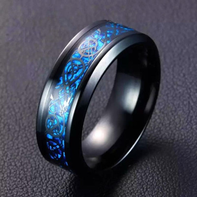 Dee Gee's mart Dee Gee's Mart Blue Designed Ring Pack Of 1 Stainless Steel Ring