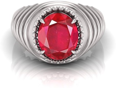 Pranjal Gems 9.25 Ratti Manikya Gemstone Adjustable Ring With Lab CertificateGA Shell Ruby Rhodium Plated Ring