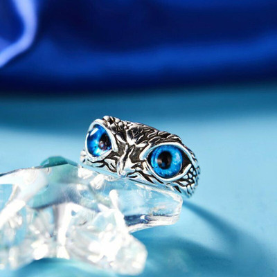 MA Enterprises Owl Ring for Men and Women (Adjustable) Stainless Steel Silver Plated Ring