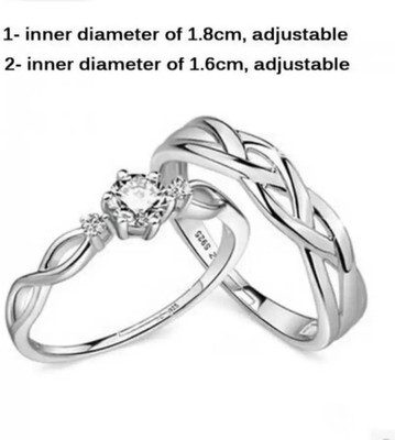 house of common Adjustable Couple Ring For Girls & Boys Alloy Silver Plated Ring Set