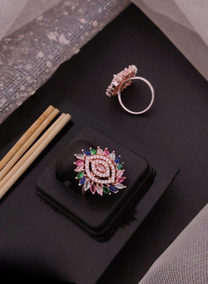 immitation Vibrant Multi-Color Marquise Eye Statement Ring Silver Pearl Silver Plated Ring