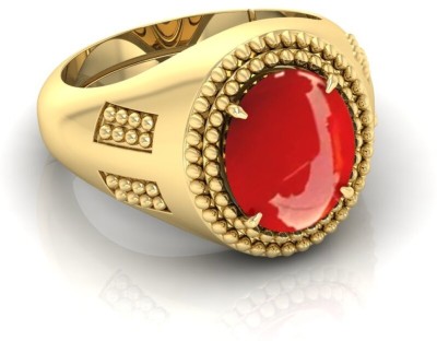 RRVGEM Natural Red coral Ring 7.00 Carat Moonga Adjustable Ring For Unisex Brass Coral Gold Plated Ring