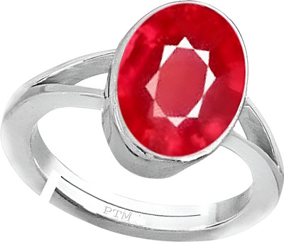 PTM Ruby (Manik) 3.25 Ratti or 3 Ct Gemstone Men bis Hallmark 925 Sterling Silver Ring