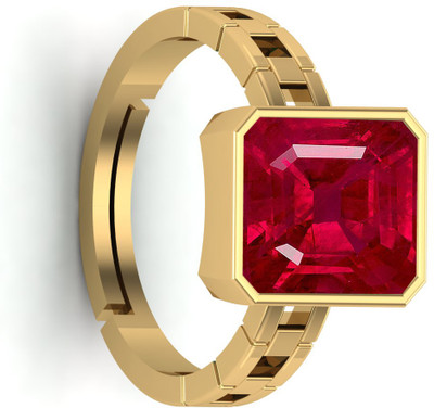 KUSHMIWAL GEMS 7.25 Ratti Natural Certified Ruby Manik Gemstone Brass Ruby Gold Plated Ring