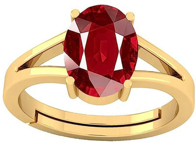 barmunda gems 5.25 Ratti Created Ruby Manik Adjustable Ring for Men & Women by Lab Certified Brass Ruby Ring