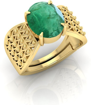 TODANI JEMS 14.25 Ratti Panna Gemstone Adjustable Ring With Lab CertificateH Metal Emerald Gold Plated Ring