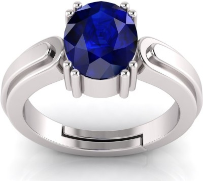 ZENMART Original 7.25 Ratti Blue Sapphire Neelam Stone Ring Silver Plated Ring Brass Sapphire Silver Plated Ring