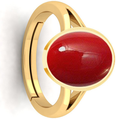 VishvMa 9.25 Ratti Natural Coral Moonga Gemstone A1 Quality With Lab Certified Brass Opal Brass Plated Ring