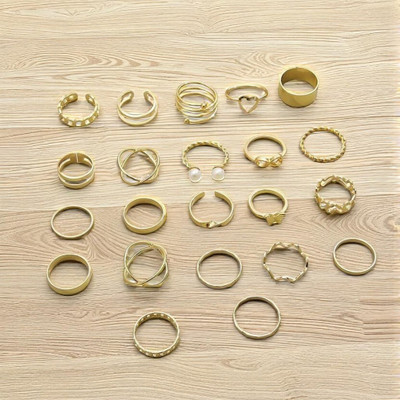GlanzReich Women’s Stylish Gold Plated Ring Set – Adjustable Fashion Finger Rings Brass Ring Set