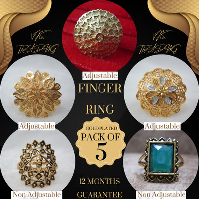 vks trading FINGER RING GOLD PLATAD COMBO PACK OF-5-506 Brass Ring