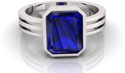 ANGIRA GEMS 7.25 Ratti Blue Sapphire Choki S Brass Sapphire Silver Plated Ring
