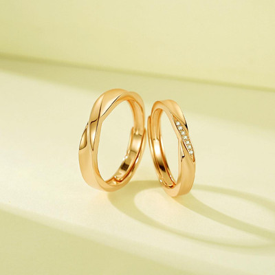 MYKI King & Queen Gold Plated Swarovski Zirconia Adjustable Couple Rings Stainless Steel Cubic Zirconia Silver Plated Ring