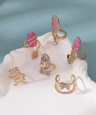 SOHI Women's The Belle Nail Rings - California Gold (Set Of 6) Alloy Gold Plated Ring Set
