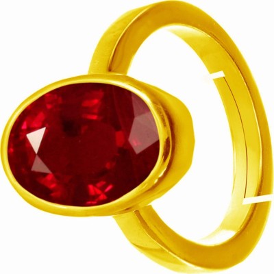 SIDHARHGEMS 9.00 Ratti 8..00 Carat Natural Ruby Stone Manik Ring Brass Ruby Gold Plated Ring