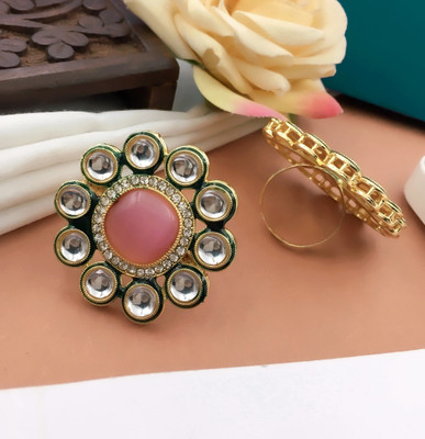Shree Jai Sai Art Zinc Ruby Gold Plated Ring