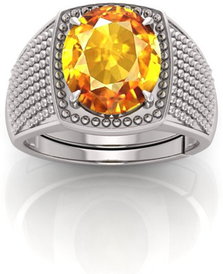 ShreeBalaji 10.25 R YELLOW TOP OVAL S Brass Agate Silver Plated Ring