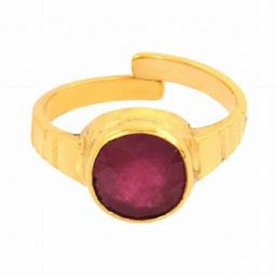 Gemzonite Manik Ring Natural Stone Ruby unheated & Untreated stone for Men & Women Brass Ruby Copper Plated Ring