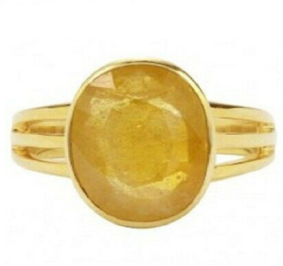RATAN BAZAAR Yellow SapphireStone (Pukhraj) Panchdhatu Alloy Sapphire Gold Plated Ring Stone Sapphire Gold Plated Ring