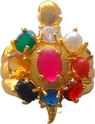 BRAJSTORE Navratan Meru Ring/Tortoise Ring Brass Gold Plated Ring