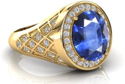 RRVGEM Blue sapphire ring 7.00 Carat 7.25 Ratti for men And Women Metal Sapphire Gold Plated Ring