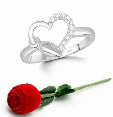 VIGHNAHARTA Valentine Luxury Heart Alloy Ring with Red Rose Ring Box for Women and Girls Brass Cubic Zirconia Rhodium Plated Ring Set