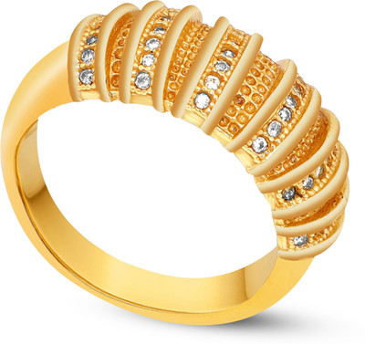 Mahi creations Brass Diamond Gold Plated Ring