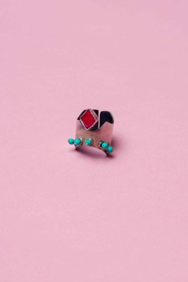 Bhavya Ramesh Maharani Nail Ring Silver Ruby, Turquoise Silver Plated Nail Ring