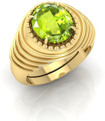 Pranjal Gems 14.25 Ratti Peridot Gemstone Adjustable Ring With Lab CertificatePA Metal Peridot Gold Plated Ring