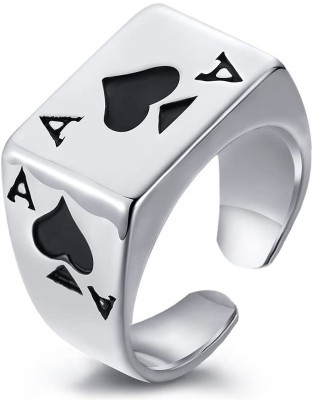 Thrillz Silver Ring For Boys Poker Design Stylish Adjustable Ring For Men Boys Girls Stainless Steel Silver Plated Ring