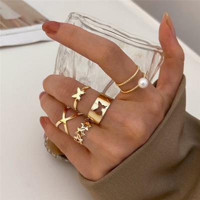 Jewels Galaxy Best Valentine Gift Stackable Brass Gold Plated Ring Set