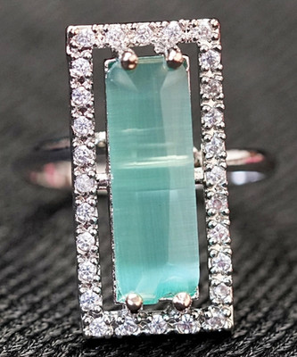 Zoey Silver Plated AD- Studded Adjustable Finger Ring Brass Cubic Zirconia Rhodium Plated Ring