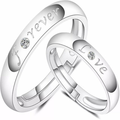 Kayal traders ADJUSTABLE COUPLE LOVE BAND RING SET Alloy Cubic Zirconia Silver Plated Ring Set