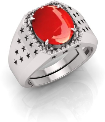 TODANI JEMS Natural 14.25 Ratti Munga Gemstone Adjustable Ring With Lab CertificateD Stone Coral Silver Plated Ring