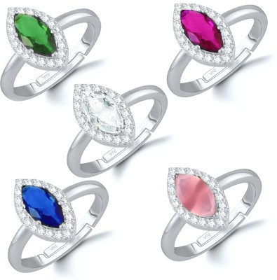 VIGHNAHARTA Glittering Valentine Five Rings multi color SolitaireRing For women and Girls Brass Cubic Zirconia Rhodium Plated Ring Set
