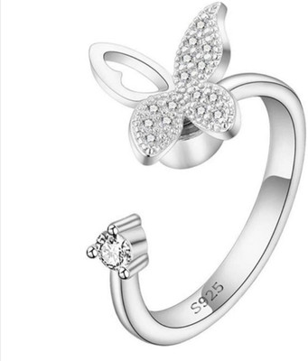 house of common Stylish Silver Plated Butterfly Rings Alloy Cubic Zirconia Sterling Silver Plated Ring