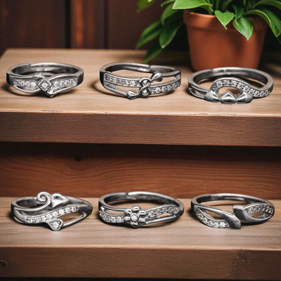 Hetshree Elegant Silver Combo Rings Collection Brass Diamond Silver Plated Ring