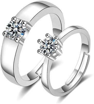 Ceylonmine01 Amercian Diamond (Zircon) Couple Ring Silver Plated Diamond Ring Alloy Cubic Zirconia Rhodium Plated Ring