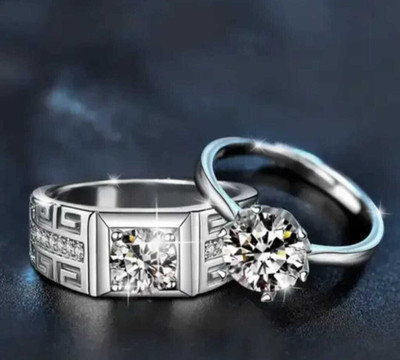 NAFISHA COLLECTION Stainless Steel Crystal Silver Plated Ring Set