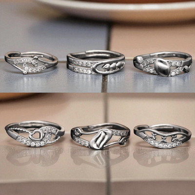 Hetshree Elegant Silver Combo Rings Collection Brass Diamond Silver Plated Ring