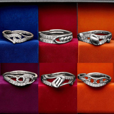 Hetshree Elegant Silver Combo Rings Collection Brass Diamond Silver Plated Ring