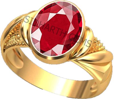 SIDHGEMS 11.25 Ratti 10.00 Carat Natural Ruby Stone Manik Ring Brass Ruby Gold Plated Ring