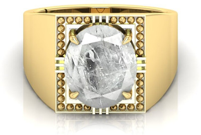 Pranjal Gems 9.25 Ratti Safed Pukhraj Gemstone Adjustable Ring With Lab CertificateOJ Shell Sapphire Gold Plated Ring
