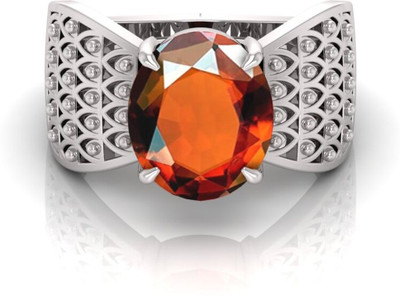 Pranjal Gems 9.25 Ratti Gomed Gemstone Adjustable Ring With Lab CertificateTU Shell Garnet Rhodium Plated Ring