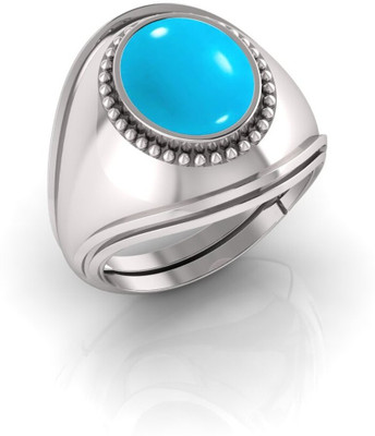 Pranjal Gems 14.25 Ratti Firoja Gemstone Adjustable Ring With Lab CertificateTK Stone Turquoise Silver Plated Ring