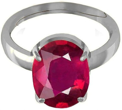 Gemzonite 9.25 Ratti 8.25 Crt Ruby Ring Manik Stone Original Certified for Men & Women Brass Ruby Silver Plated Ring