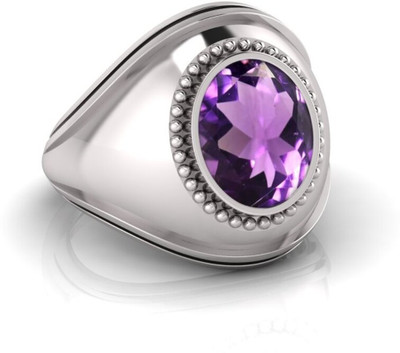 Pranjal Gems 7.25 Ratti Amethyst Gemstone Adjustable Ring With Lab CertificateTK Silver Amethyst Ring