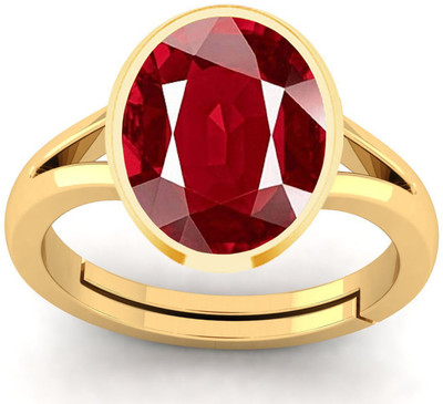 barmunda gems 5.25 Ratti Created Ruby Gemstone Original {Lab - Approved} for Men and Women Brass Ruby Ring