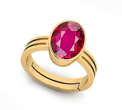 BWM GEMS Certified 6.25 Ratti Ruby Stone ( Manik ) Panchdhatu Alloy Ruby Gold Plated Ring