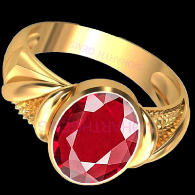 Sidharth Gems Ruby Stone Manik Panchdhatu Ring Brass Ruby Gold Plated Ring